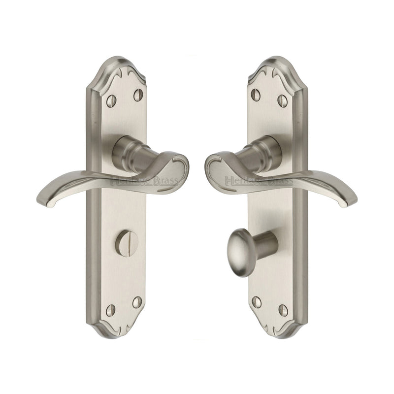Heritage Brass Door Handle for Bathroom Verona Small Design Satin Nickel finish - MM628-SN - Choice Handles