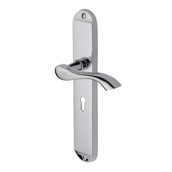 Heritage Brass Door Handle Lever Lock Algarve Long Design Polished Chrome finish - MM7200-PC - Choice Handles