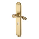 Heritage Brass Door Handle Lever Lock Algarve Long Design Satin Brass finish - MM7200-SB - Choice Handles