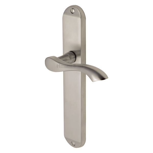 Heritage Brass Door Handle Lever Latch Algarve Long Design Satin Nickel finish - MM7210-SN - Choice Handles