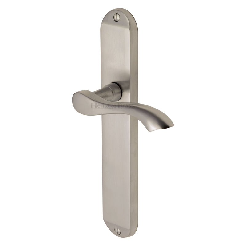 Heritage Brass Door Handle Lever Latch Algarve Long Design Satin Nickel finish - MM7210-SN - Choice Handles