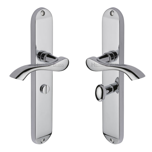 Heritage Brass Door Handle for Bathroom Algarve Long Design Polished Chrome finish - MM7230-PC - Choice Handles