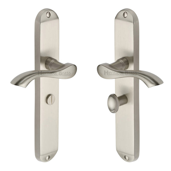 Heritage Brass Door Handle for Bathroom Algarve Long Design Satin Nickel finish - MM7230-SN - Choice Handles