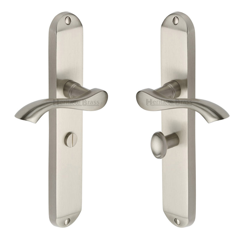 Heritage Brass Door Handle for Bathroom Algarve Long Design Satin Nickel finish - MM7230-SN - Choice Handles