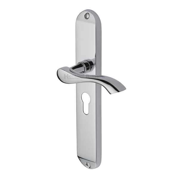 Heritage Brass Door Handle for Euro Profile Plate Algarve Long Design Polished Chrome finish - MM7248-PC - Choice Handles