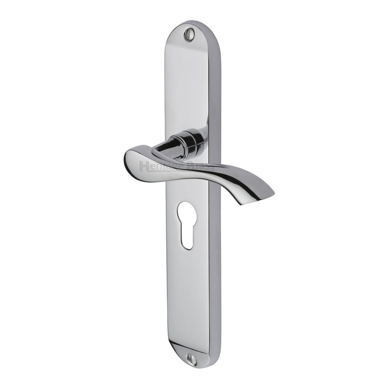 Heritage Brass Door Handle for Euro Profile Plate Algarve Long Design Polished Chrome finish - MM7248-PC - Choice Handles