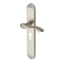 Heritage Brass Door Handle for Euro Profile Plate Algarve Long Design Satin Nickel finish - MM7248-SN - Choice Handles