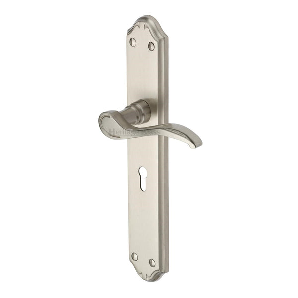Heritage Brass Door Handle Lever Lock Verona Design Satin Nickel finish - MM824-SN - Choice Handles