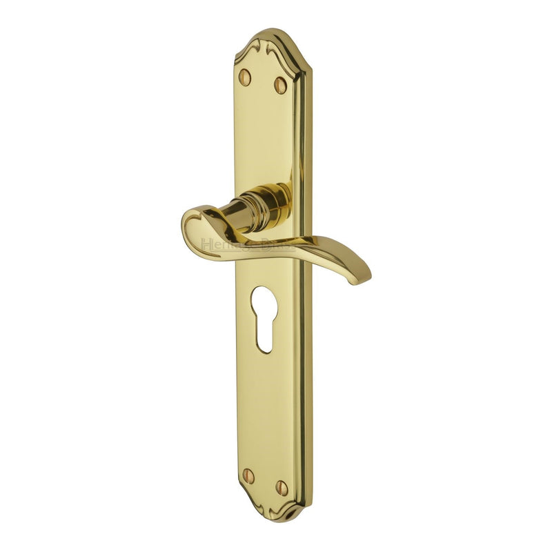 Heritage Brass Door Handle for Euro Profile Plate Verona Design Polished Brass finish - MM825-PB - Choice Handles