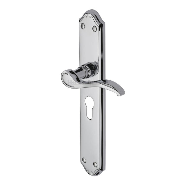Heritage Brass Door Handle for Euro Profile Plate Verona Design Polished Chrome finish - MM825-PC - Choice Handles