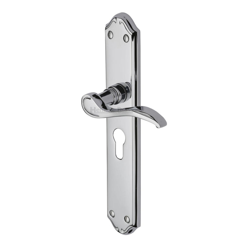 Heritage Brass Door Handle for Euro Profile Plate Verona Design Polished Chrome finish - MM825-PC - Choice Handles