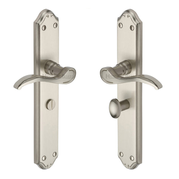 Heritage Brass Door Handle for Bathroom Verona Design Satin Nickel finish - MM828-SN - Choice Handles