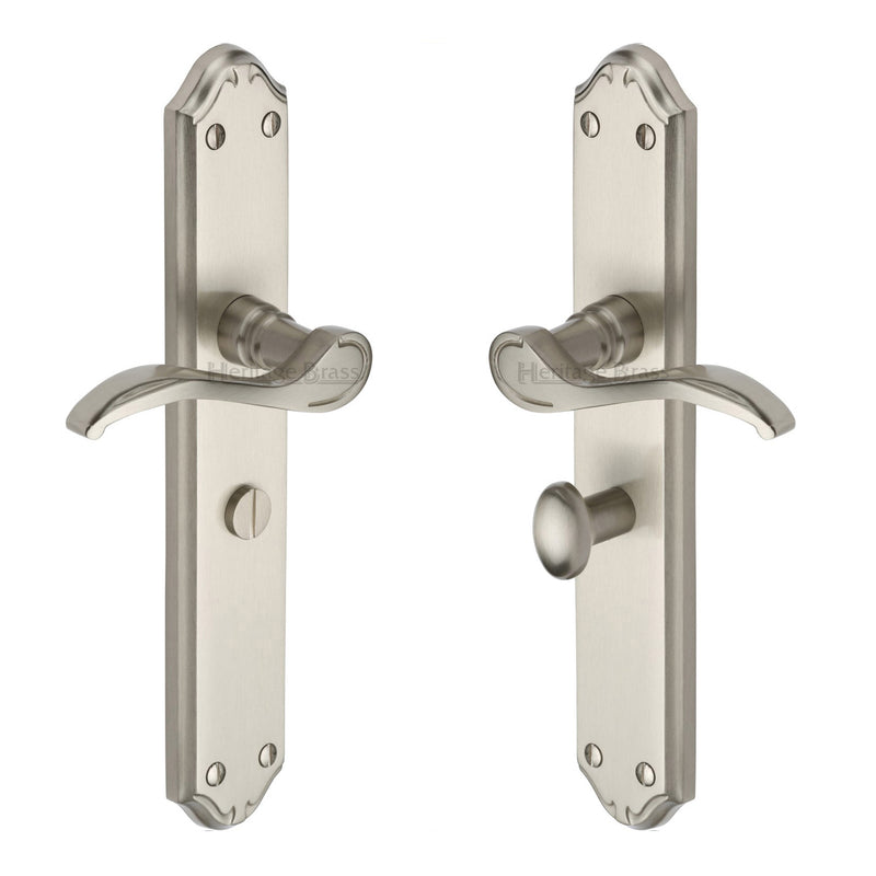Heritage Brass Door Handle for Bathroom Verona Design Satin Nickel finish - MM828-SN - Choice Handles