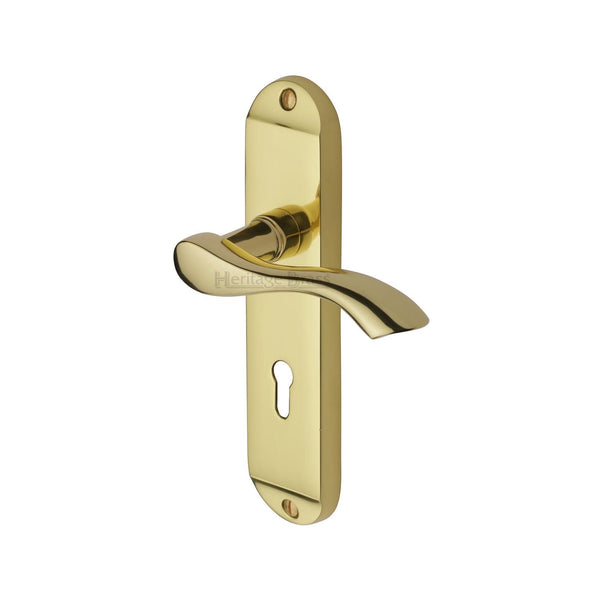 Heritage Brass Door Handle Lever Lock Algarve Design Polished Brass finish - MM924-PB - Choice Handles