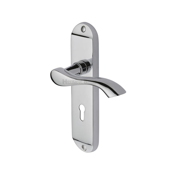 Heritage Brass Door Handle Lever Lock Algarve Design Polished Chrome finish - MM924-PC - Choice Handles