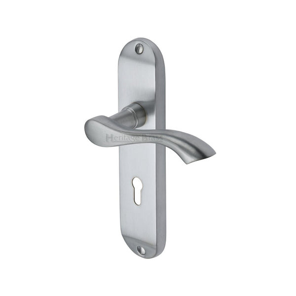 Heritage Brass Door Handle Lever Lock Algarve Design Satin Chrome finish - MM924-SC - Choice Handles