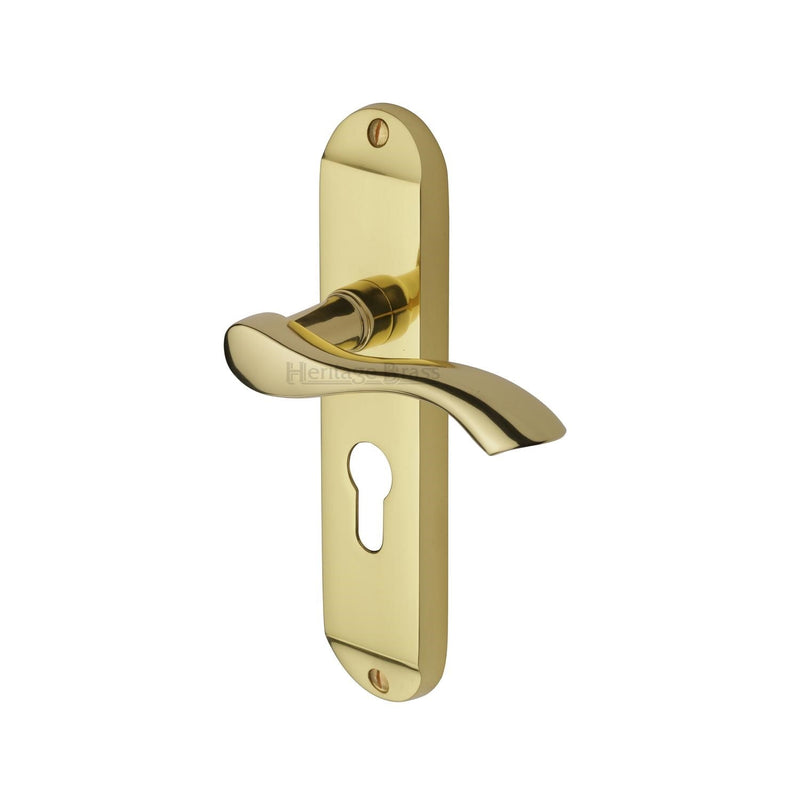 Heritage Brass Door Handle for Euro Profile Plate Algarve Design Polished Brass finish - MM925-PB - Choice Handles