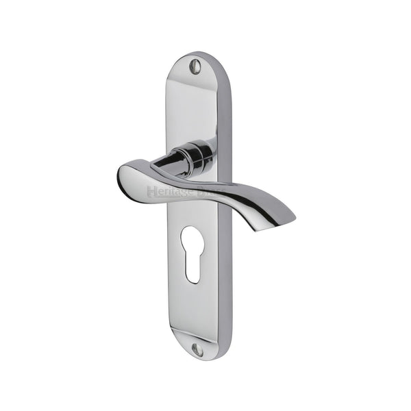 Heritage Brass Door Handle for Euro Profile Plate Algarve Design Polished Chrome finish - MM925-PC - Choice Handles