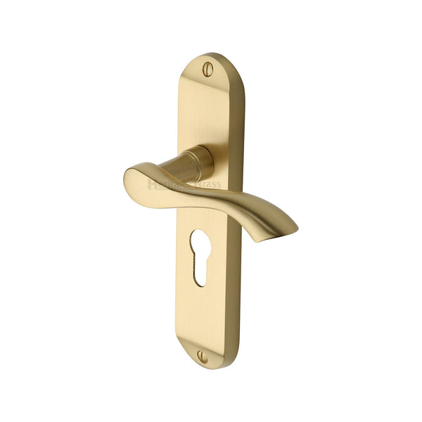 Heritage Brass Door Handle for Euro Profile Plate Algarve Design Satin Brass finish
 - MM925-SB - Choice Handles