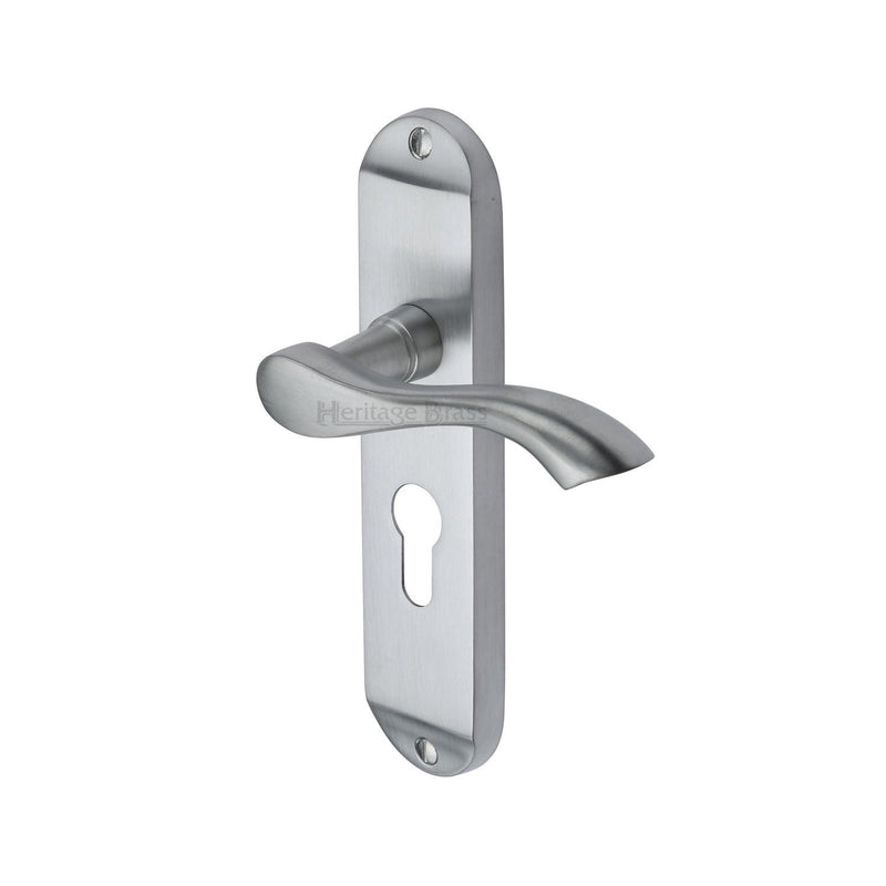 Heritage Brass Door Handle for Euro Profile Plate Algarve Design Satin Chrome finish - MM925-SC - Choice Handles