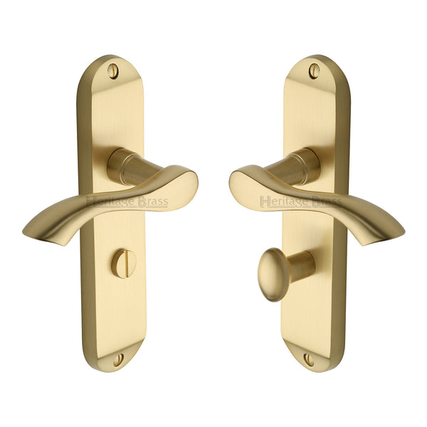 Heritage Brass Door Handle for Bathroom Algarve Design Satin Brass finish - MM928-SB - Choice Handles
