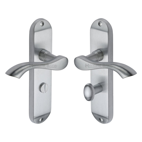 Heritage Brass Door Handle for Bathroom Algarve Design Satin Chrome finish - MM928-SC - Choice Handles