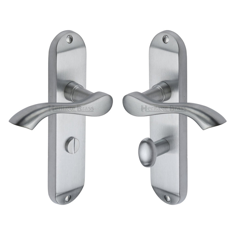 Heritage Brass Door Handle for Bathroom Algarve Design Satin Chrome finish - MM928-SC - Choice Handles