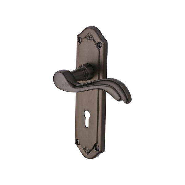 Heritage Brass Door Handle Lever Lock Lisboa Design Matt Bronze finish - MM991-MB - Choice Handles