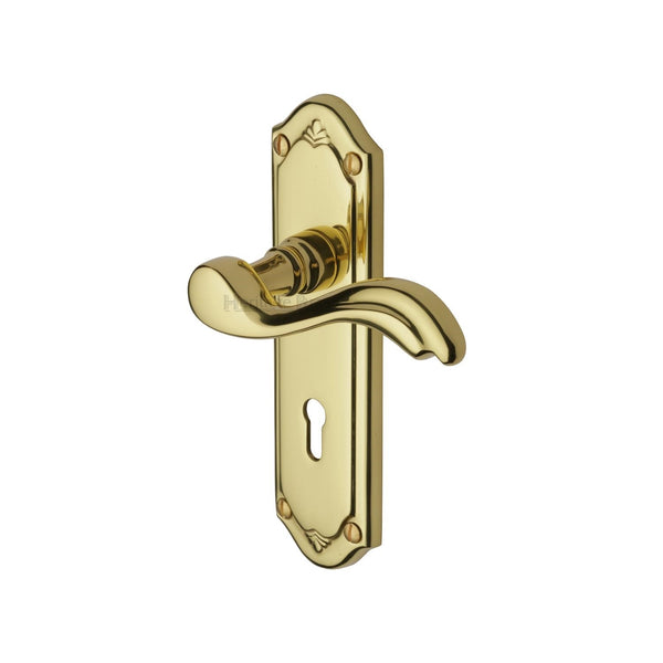 Heritage Brass Door Handle Lever Lock Lisboa Design Polished Brass finish - MM991-PB - Choice Handles