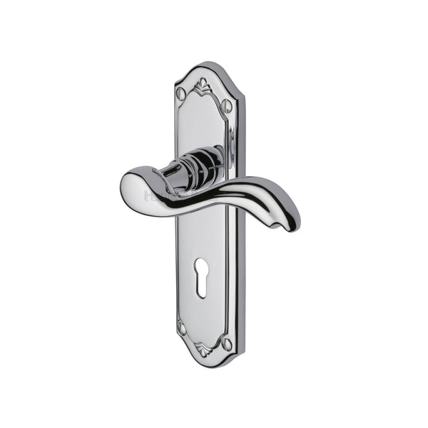 Heritage Brass Door Handle Lever Lock Lisboa Design Polished Chrome finish - MM991-PC - Choice Handles