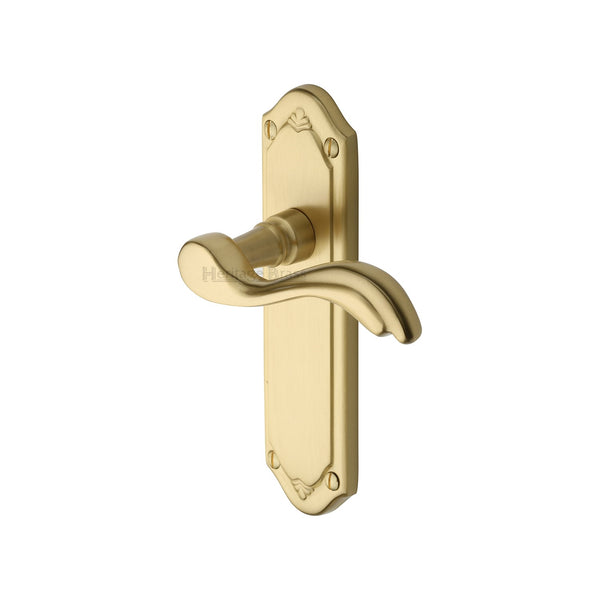 Heritage Brass Door Handle Lever Latch Lisboa Design Satin Brass finish - MM992-SB - Choice Handles