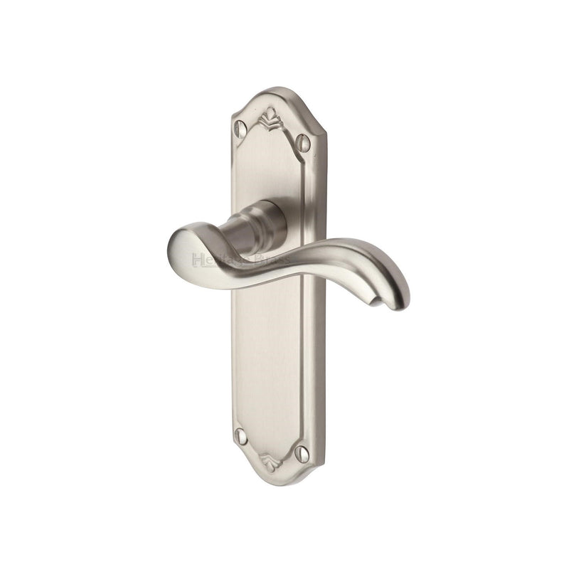 Heritage Brass Door Handle Lever Latch Lisboa Design Satin Nickel finish - MM992-SN - Choice Handles