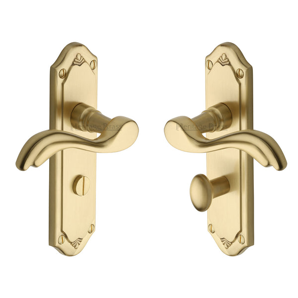 Heritage Brass Door Handle for Bathroom Lisboa Design Satin Brass finish - MM993-SB - Choice Handles