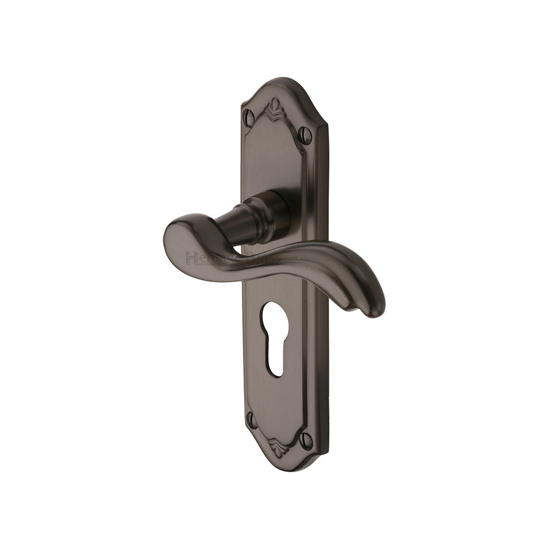 Heritage Brass Door Handle for Euro Profile Plate Lisboa Design Matt Bronze finish - MM994.48-MB - Choice Handles