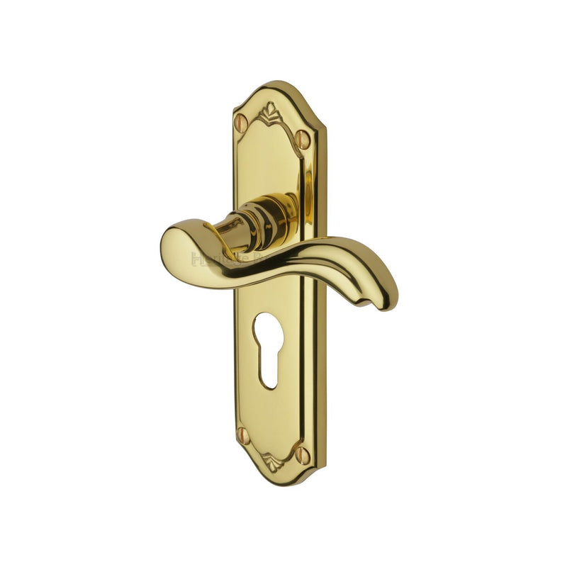 Heritage Brass Door Handle for Euro Profile Plate Lisboa Design Polished Brass finish - MM994.48-PB - Choice Handles