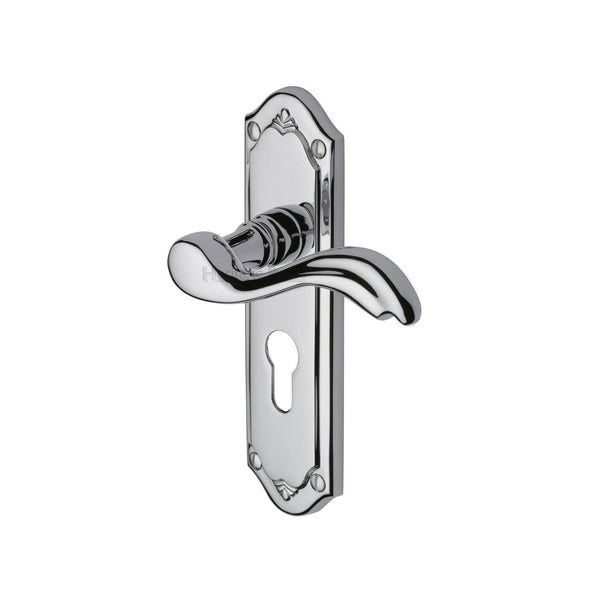 Heritage Brass Door Handle for Euro Profile Plate Lisboa Design Polished Chrome finish - MM994.48-PC - Choice Handles