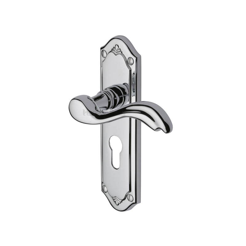 Heritage Brass Door Handle for Euro Profile Plate Lisboa Design Polished Chrome finish - MM994.48-PC - Choice Handles