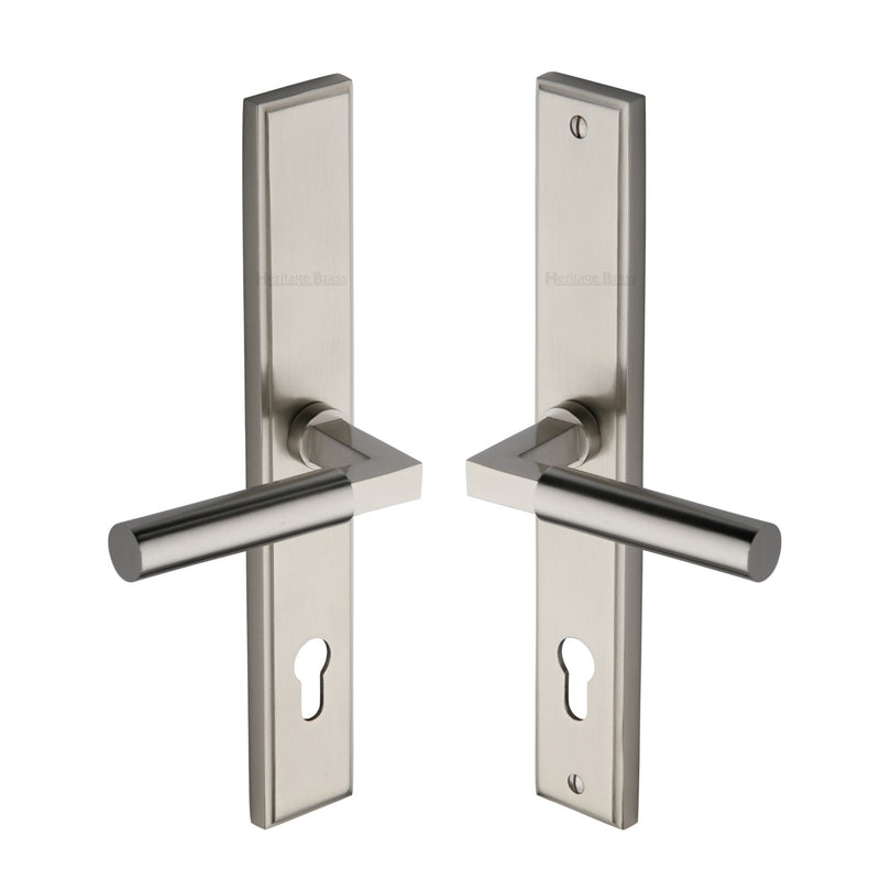 Heritage Brass Multi-Point Door Handle Lever Lock Bauhaus LH Design Satin Nickel finish - MP2259.LH-SN - Choice Handles