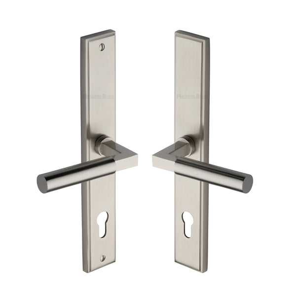 Heritage Brass Multi-Point Door Handle Lever Lock Bauhaus RH Design Satin Nickel finish - MP2259.RH-SN - Choice Handles