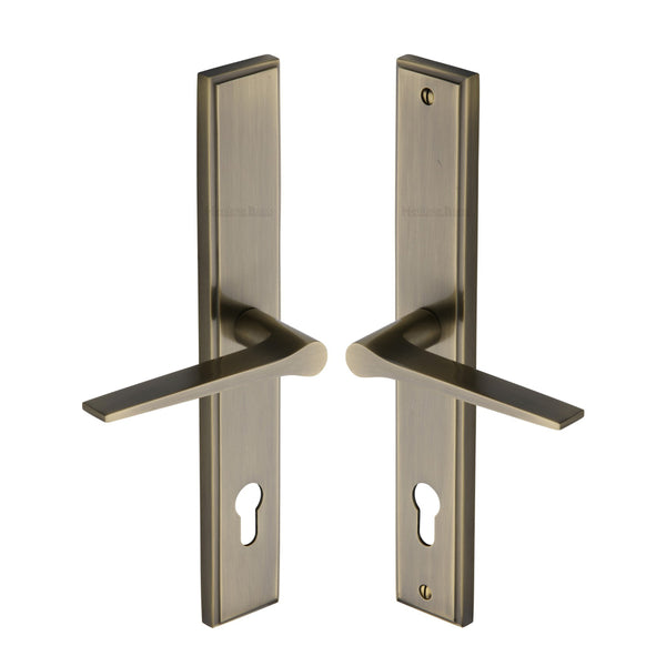 Heritage Brass Multi-Point Door Handle Lever Lock Gio LH Design Antique Brass finish - MP4189.LH-AT - Choice Handles