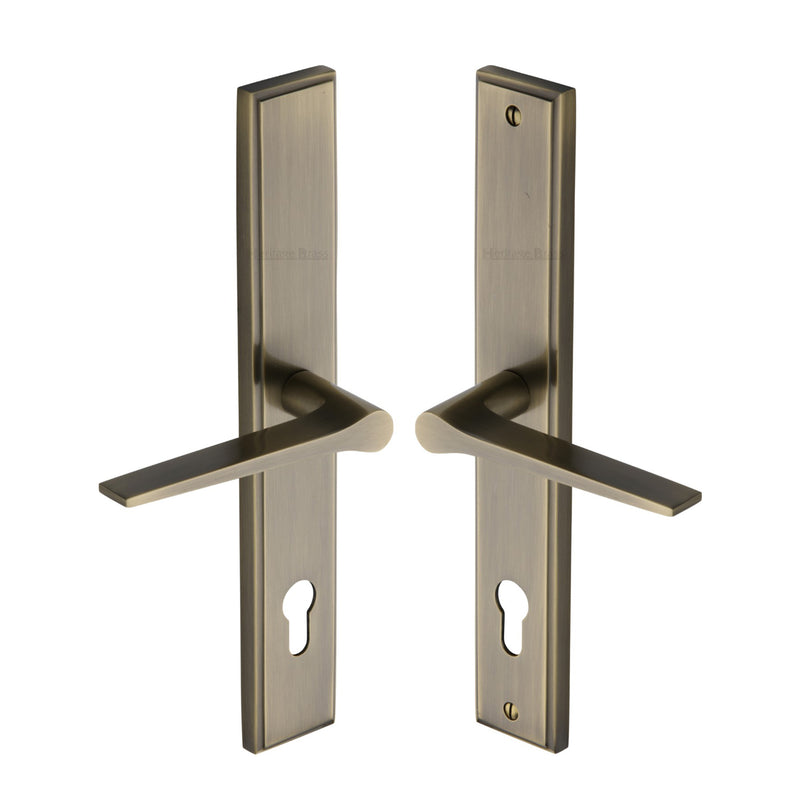 Heritage Brass Multi-Point Door Handle Lever Lock Gio LH Design Antique Brass finish - MP4189.LH-AT - Choice Handles