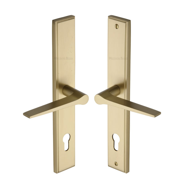 Heritage Brass Multi-Point Door Handle Lever Lock Gio LH Design Satin Brass finish - MP4189.LH-SB - Choice Handles