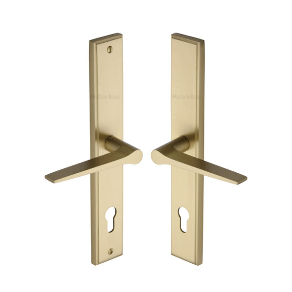 Heritage Brass Multi-Point Door Handle Lever Lock Gio RH Design Satin Brass finish - MP4189.RH-SB - Choice Handles