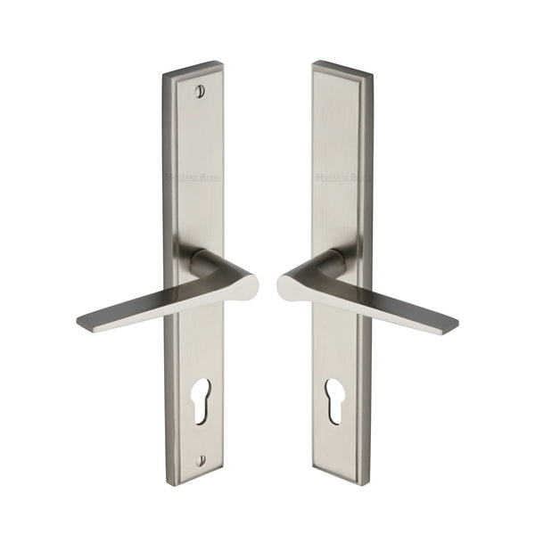 Heritage Brass Multi-Point Door Handle Lever Lock Gio RH Design Satin Nickel finish - MP4189.RH-SN - Choice Handles
