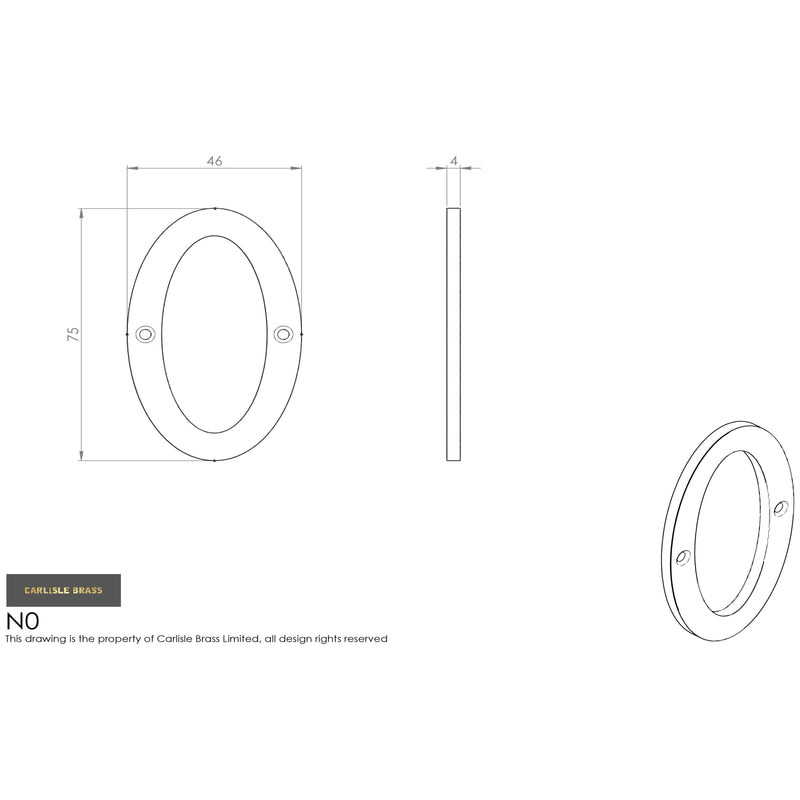 Carlisle Brass - Numeral Face Fix (No.0) 76mm - Polished Brass PVD - N0PVD
