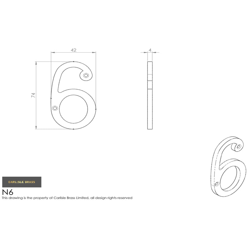 Carlisle Brass - Numeral Face Fix (No 6 Or 9) 76mm - Polished Chrome - N6CP