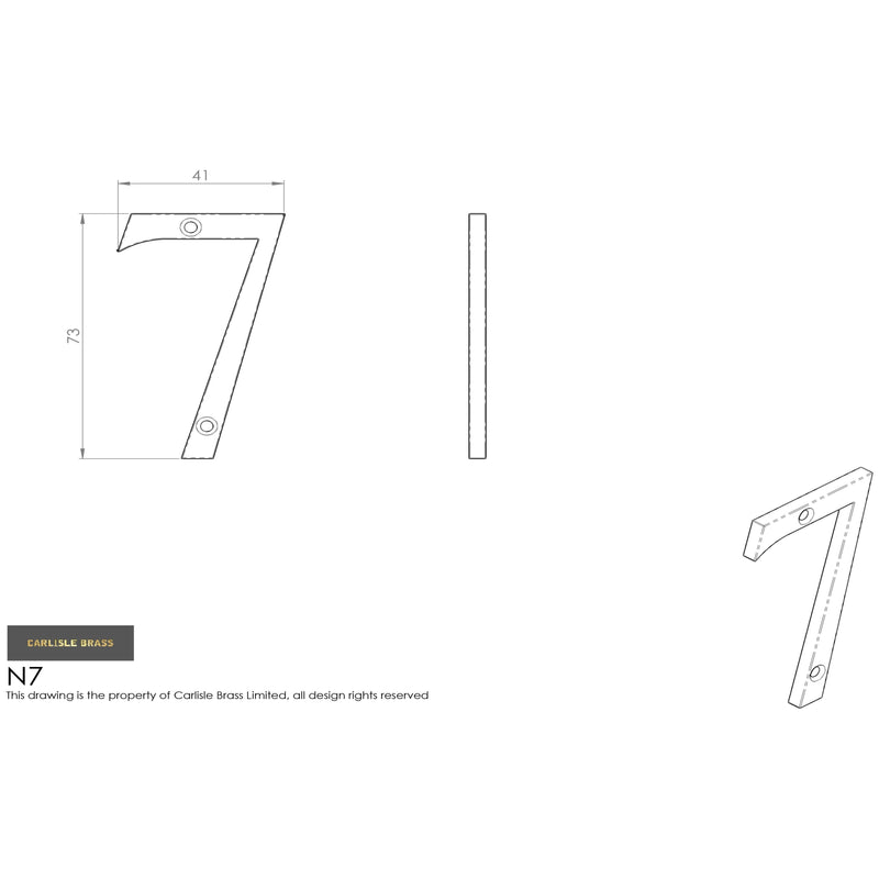 Carlisle Brass - Numeral Face Fix (No.7) 76mm - Polished Brass - N7