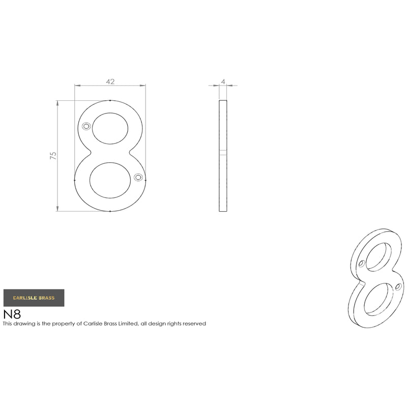 Carlisle Brass - Numeral Face Fix (No.8) 76mm - Polished Brass - N8