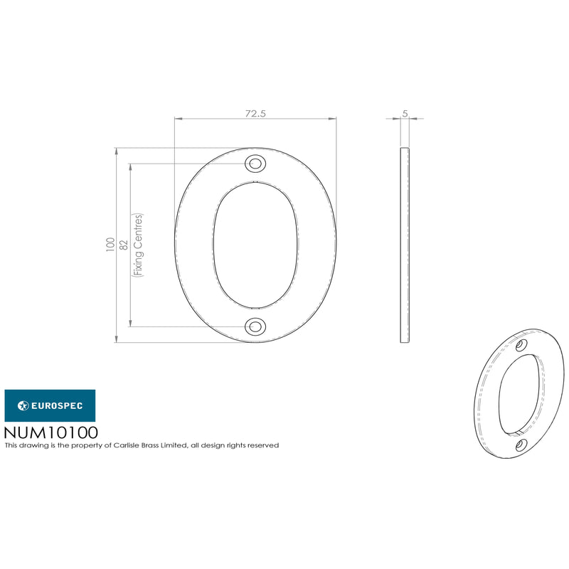 Eurospec - 100mm Door Numerals Number 0  - Bright Stainless Steel - NUM10100BSS