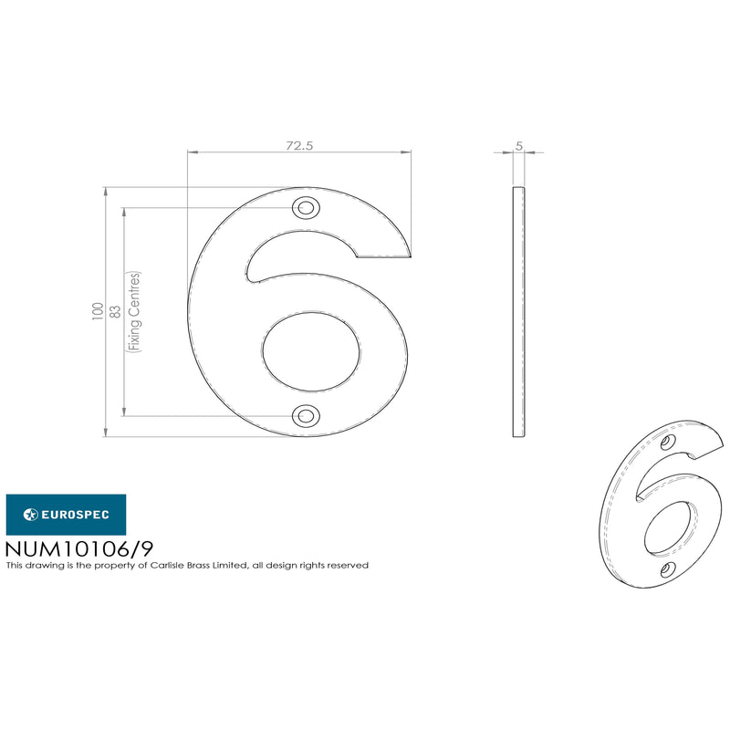 Eurospec - 100mm Door Numerals Number 6/9  - Bright Stainless Steel - NUM10106/9BSS